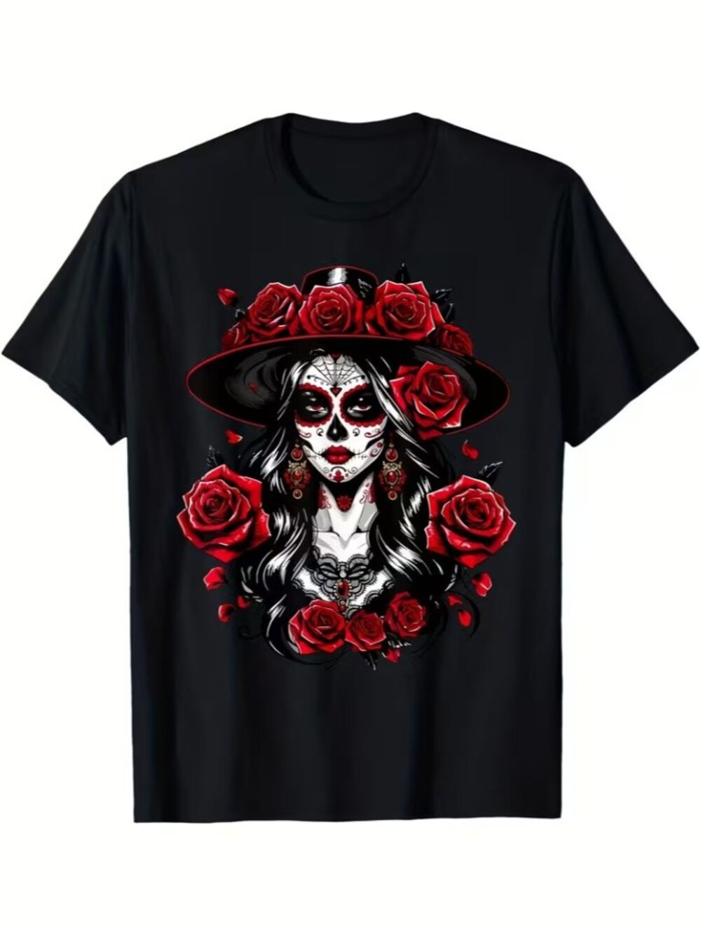 Dia De Los Muertos La Catrina Sugar Skull Women T-Shirt Day Of The Dead Medium
